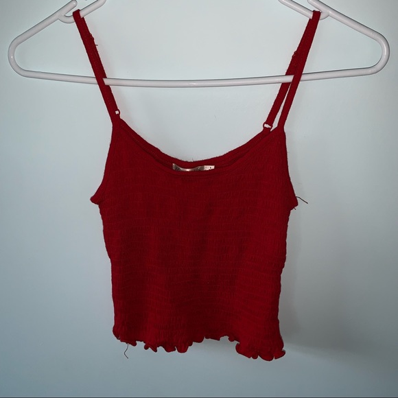 red smocked tank top
